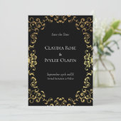 Gold & Black Swirl Gothic Wedding Kaart (Staand voorkant)