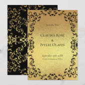 Gold & Black Swirl Gothic Wedding Kaart (Voorkant / Achterkant)