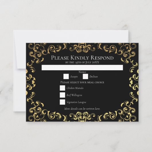 Gold & Black Swirl Gothic Wedding Kaart (Voorkant)