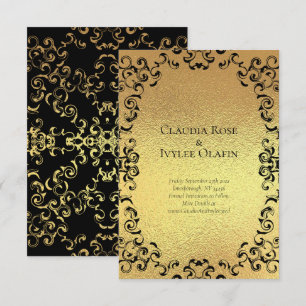 Gold & Black Swirl Gothic Wedding Kaart