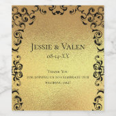 Gold & Black Swirl Gothic Wedding Wijn Etiket (Enkel label)