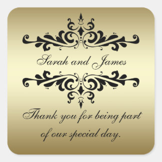 Gold Black Swirls Bedankt voor je bruiloft Vierkante Sticker