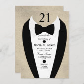 Gold Black Tuxedo Mens 21e Invitation de fête d'an (Devant / Derrière)
