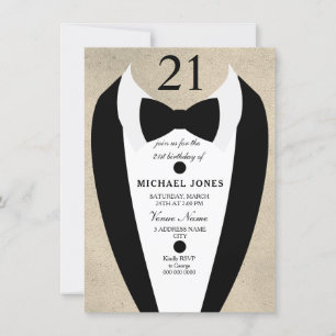 Gold Black Tuxedo Mens 21e Invitation de fête d'an