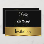 Gold Black Uitnodiging Verjaardagsfeest (Voorkant / Achterkant)