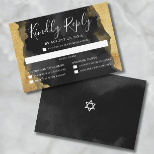 Gold Black Waterverf Mitswa Invitation RSVP-kaart RSVP Kaartje