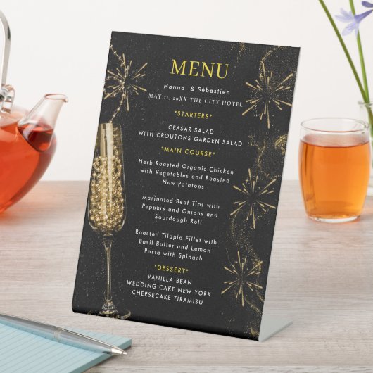 Gold Black Wedding Menu Reclamebord Met Voetstuk (Insitu)