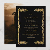 Gold Black Wedding Photo Invitation (Devant / Derrière)