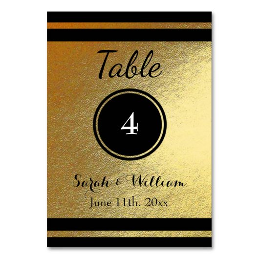 Gold/Black WEDDING TABEL NUMMER KAART (Voorkant)