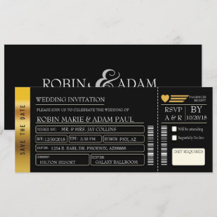Gold & Black Wedding Ticket uitnodiging