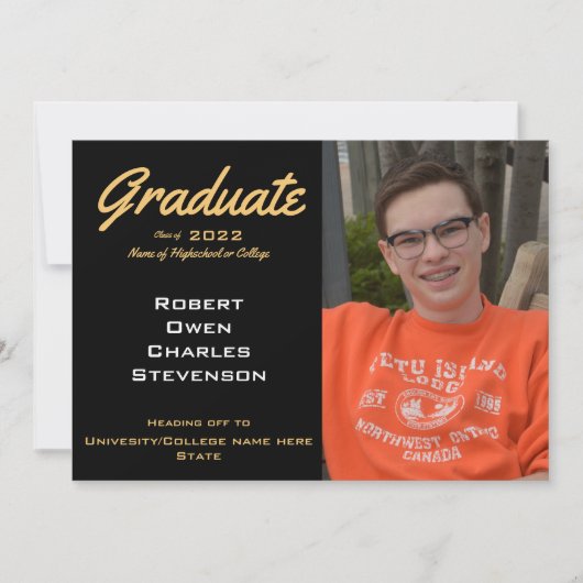 Gold Black White Afstuderen aankondiging (Voorkant)