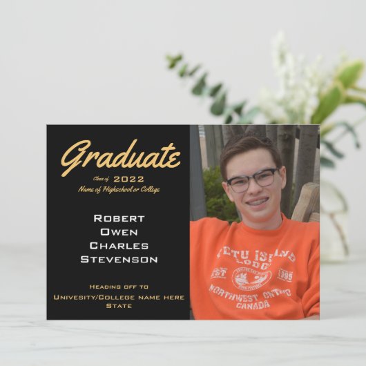 Gold Black White Afstuderen aankondiging (Staand voorkant)