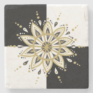 Gold Black & White Circle Mandala Stenen Onderzetter