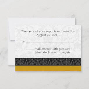 Gold Black & White Damask Wedding RSVP Reply Cards