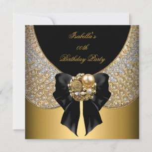 Gold Black White Elegant Birthday Party Kaart