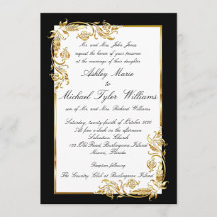 Gold Black White Elegant Glamoureuze Plechtige bru Kaart