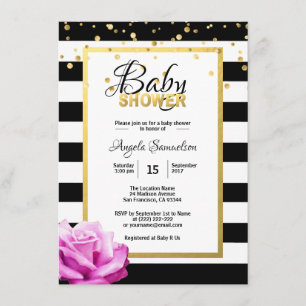Gold Black White Floral roze roze Baby shower Kaart