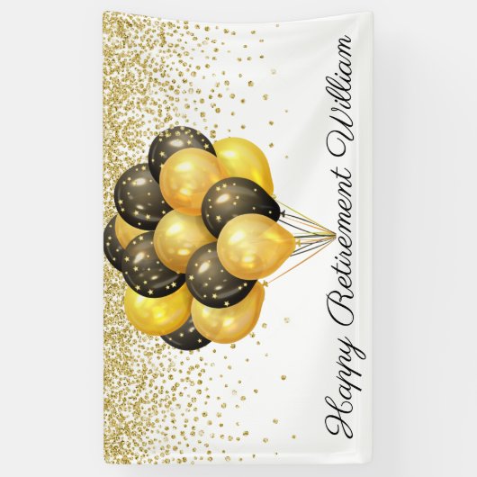 Gold Black White Glitter Retirement Spandoek (Verticaal)