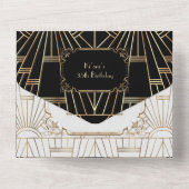 Gold Black White Great Gatsby Art Deco Birthday All In One Uitnodiging (Achterkant)