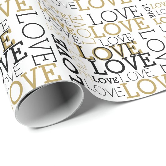 Gold Black White Love Cadeaupapier (Rol Hoek)