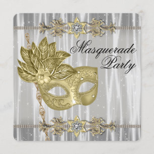 Gold Black White Masquerade Party Kaart
