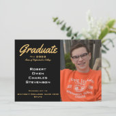 Gold Black White Photo Faire-part de graduation (Debout devant)