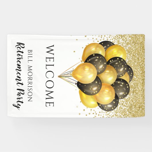 Gold Black White Retirement Party-schuimbord Spandoek (Horizontaal)
