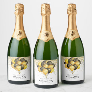 Gold Black White Retirement Party Sparkling Wijnetiket