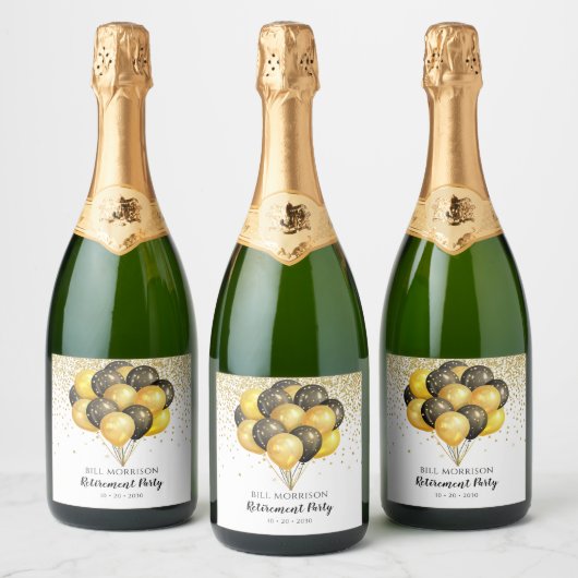 Gold Black White Retirement Party Sparkling Wijnetiket (Flessen)