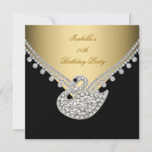 Gold Black White Swan Elegant Birthday Party Kaart