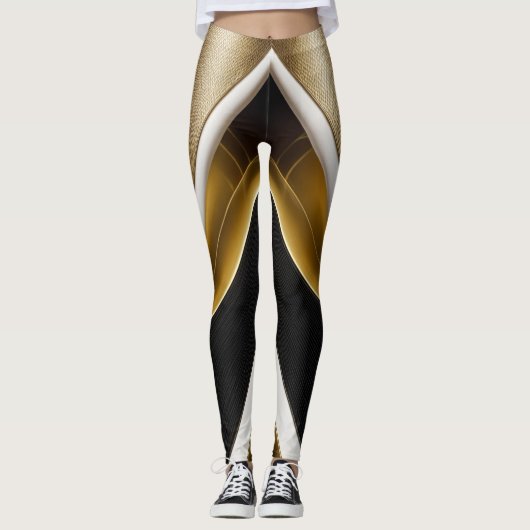 Gold Black White Waves Leggings femmes (Devant)