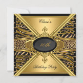Gold Black Zebra Leopard 40th Birthday Party Kaart (Voorkant)