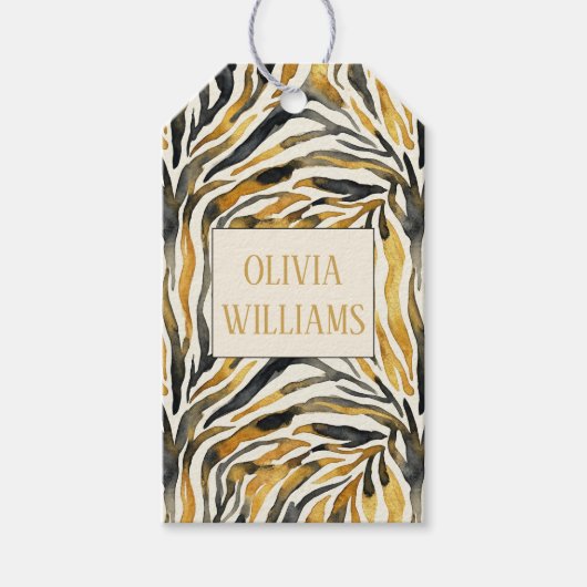 Gold Black Zebra Print Pattern Cadeaulabel (Voorkant)