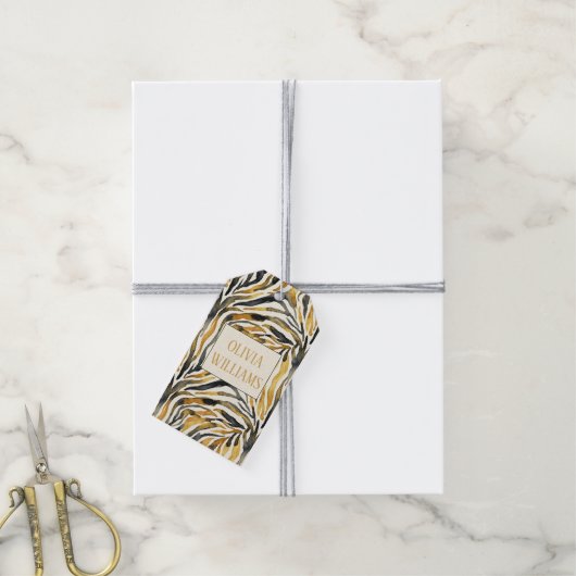 Gold Black Zebra Print Pattern Cadeaulabel (Met Touw)