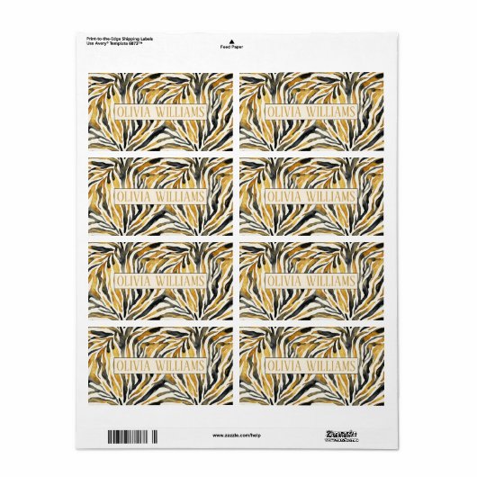 Gold Black Zebra Print Pattern Etiket (Full Sheet)