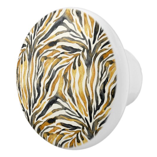 Gold Black Zebra Print Pattern Keramische Knop (Rechts)