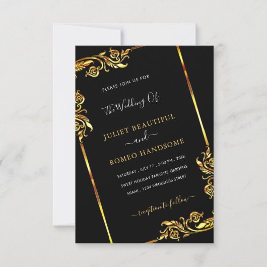 Gold BlackElegant encadré Faire-part de mariage mo (Devant)