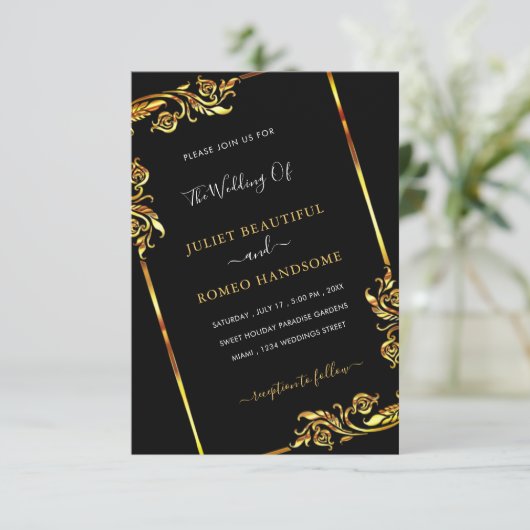 Gold BlackElegant encadré Faire-part de mariage mo (Debout devant)