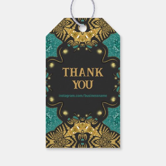 Gold Blauwgroen Black Funky Tribal Save the Date Cadeaulabel (Achterkant)