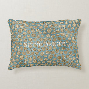 Gold Blauwgroen Blue Glitzy Leopard Print       Accent Kussen