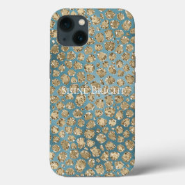 Gold Blauwgroen Blue Glitzy Leopard Print        iPhone 13 Hoesje