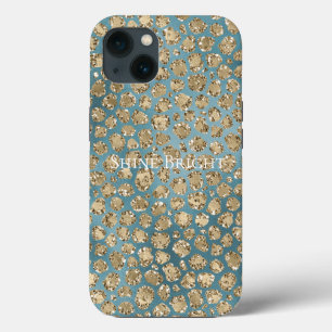 Gold Blauwgroen Blue Glitzy Leopard Print        iPhone 13 Hoesje