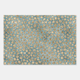 Gold Blauwgroen Blue Glitzy Leopard Print Inpakpapier Vel