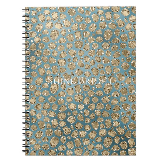 Gold Blauwgroen Blue Glitzy Leopard Print Notitieboek (Voorkant)