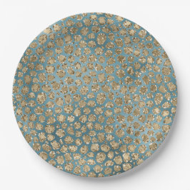 Gold Blauwgroen Blue Glitzy Leopard Print  Papieren Bordje