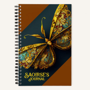  Gold & Blauwgroen Butterfly Small Hardcover Notitieboek