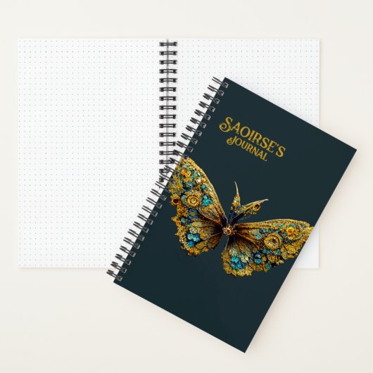  Gold & Blauwgroen Butterfly Small Hardcover Notitieboek (Binnen)