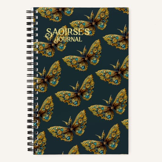  Gold & Blauwgroen Butterfly Small Hardcover Notitieboek (Voorkant)
