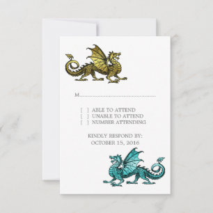 Gold Blauwgroen Dragon Wedding Response Kaart