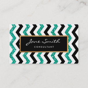 Gold, Blauwgroen glitter, zwart-wit Chevron Patter Visitekaartje